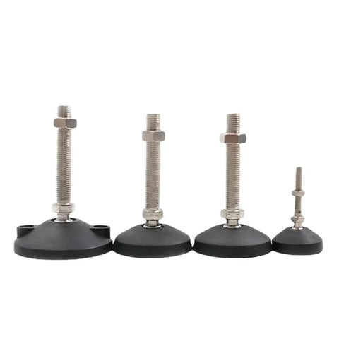 Premium Heavy Duty Adjustable Furniture Levelers With Swivel Base And Threaded Glide Pads To Kick Wobble On Sloped Floors Built Tough As Nails Four Pack D80M10X50 displayed in various heights.