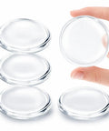 Clear Silicone Door Stoppers And Wall Savers Self Stick Bumpers Round Shape, shown in a pack of four, easy to handle for furniture protection.