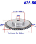 25 Tooth Roller Chain Drive Sprocket For 25H Chains With 50 Teeth And Quarter Inch Pitch No Set Screw Holes Beefed-Up From 45 Steel