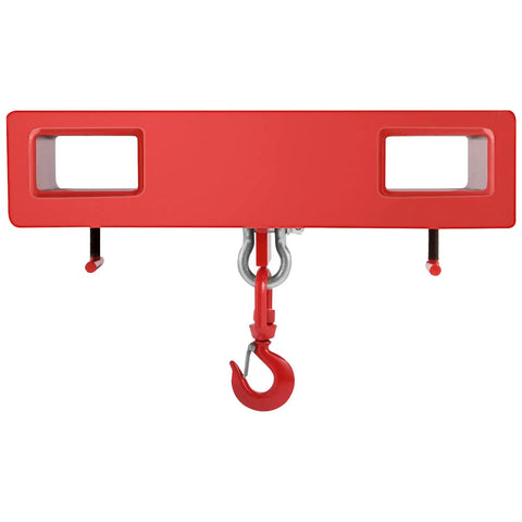 Red Forklift Lifting Hook 4400 LB Capacity Heavy Duty Hoist With Swivel Hook Two Large T Screws Forklift Lifting Attachment For Mobile Crane Use Durable Carbon Steel Powder Coated, front view