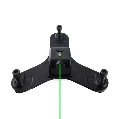 Game Changer Alignment And Leveling Stand Built From Solid Injection Molded Nylon Featuring A Rechargeable Vertical Green Laser, top view with laser and level.