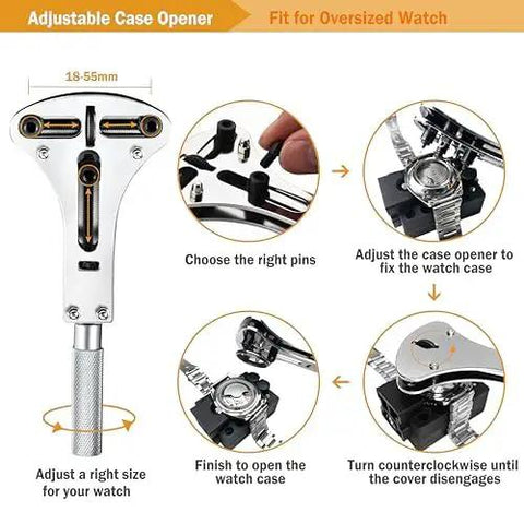Watch Repair Tool Kit With 149 Piece Set For Link Removal And Battery Replacement For DIY Beginners And Pros, includes case opener guide
