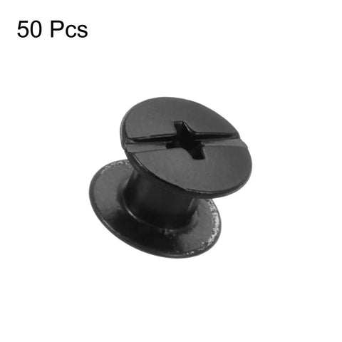 Real Gritty Chicago Screw Rivets 50 Pack M5 X 4mm Phillips Head Binding Screws close-up of black carbon steel screw.