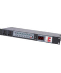 Pro 10 Outlet Power Sequencer With Digital Voltage Readout, 1U rack-mount power strip, aluminum, digital voltmeter display.