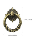 Antique Bronze Cabinet Pull Handles 8 Pack Decorative Mini Knobs with single hole design, vintage twisted ring style, dimensions shown