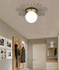 Semi Flush Ceiling Light Fixture 1 Light Brushed Brass Finish With White Glass Shade Cool Modern Look for bedroom