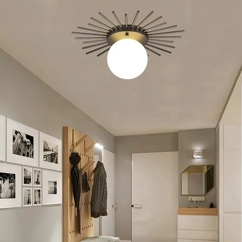 Semi Flush Ceiling Light Fixture 1 Light Brushed Brass Finish With White Glass Shade Cool Modern Look for bedroom