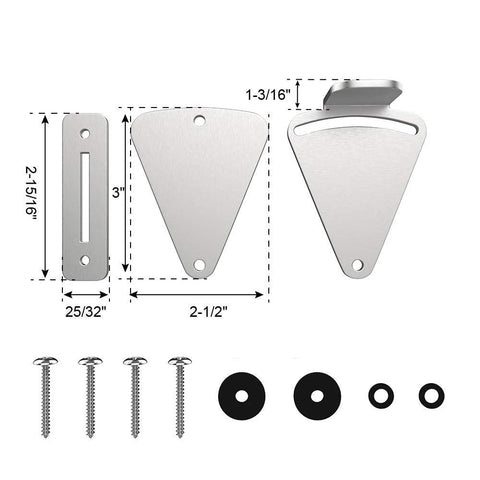 Diagram of stainless steel barn door lock hardware sliding privacy latch for closet shed pocket doors and wood gates brushed nickel finish.