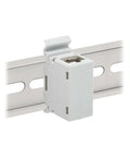 DIN Rail Cat6A Shielded In Line Mountable Snap In Coupler With Female To Female RJ45 Ports installed on DIN rail