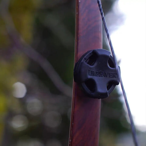 Close-up of a Low-Profile Recurve Dampener Kit For Recurve And Youth Solid Limb Compound Bows attached to a bow limb.