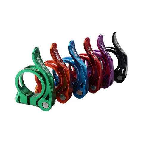 Colorful Seat Post Clamp 31.8mm For Mountain Bike Quick Release Aluminum 7075 T6 Alloy Adjustable Seat Tube Clamp Purple Durable Lightweight Easy Height Adjustment Built For Rugged Trails And Everyday City Riding On The Go on White Background