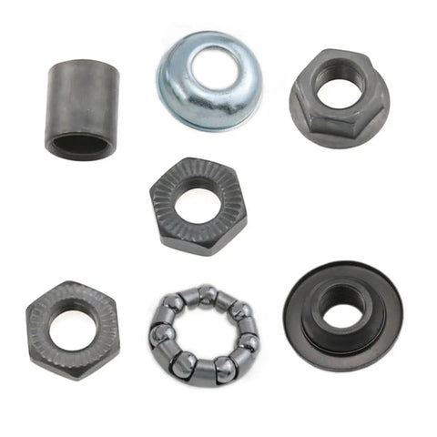 Ultra Lightweight 190mm Quick Release Bicycle Hub Axle Kit With Ball Bearing Retainer And Conical Locknut Washer Set Black Three Eighths Inch 26 TPI Durable Wheel Hub Components For Mountain Road And Training Bikes displayed