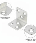 Heavy Duty Stainless Steel L Bracket Corner Brace For Furniture Repair And Cabinet Shelf Reinforcement, 90 Degree Angle Support, Slim Low Profile Silver, 1 Pack with brushed steel finish