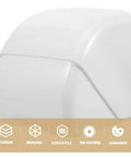 Close-up of 2 Piece Weatherproof Outlet Boxes Tough As Nails ABS Wall Plug Covers Socket Rain Shield for outdoor use.