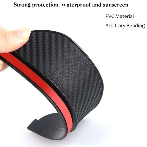 Close-up of flexible PVC Universal Fit Side Mirror Rain Guards Eyebrow Visor Shields 2 Pack Easy Peel And Stick ABS Plastic Covers