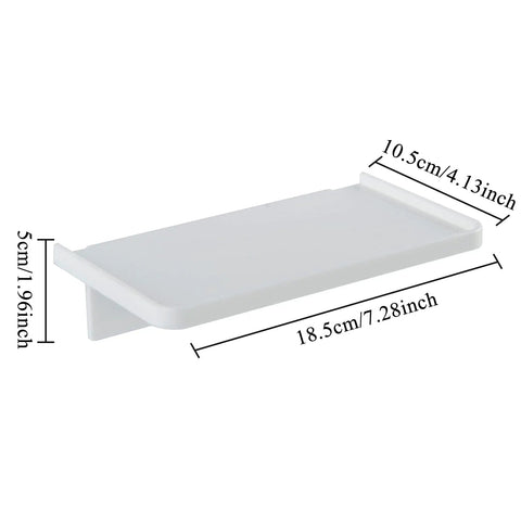 Adhesive Wall Shelf Clear Acrylic Space Saver For Bathroom Kitchen Office, Easy No Drill Mount with dimensions