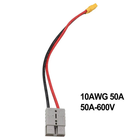 Straight Up Reliable 50 Amp Adapter Cable Linking SB50 To XT90 Plugs 10 Awg Tinned Copper Core 600 Volt Fire Resistant Jacket 30 Cm with connectors