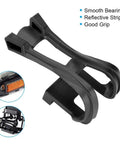 Universal Bike Pedal Straps With Toe Clips Adjustable Anti Slip Foot Cages For Road Mountain And Indoor Cycling shown with reflective strip and smooth bearing