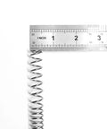 Stainless Steel Compression Spring for AEG Gear Box V2 V3, Silver Finish, measured against ruler, heavy duty for DIY home repairs.