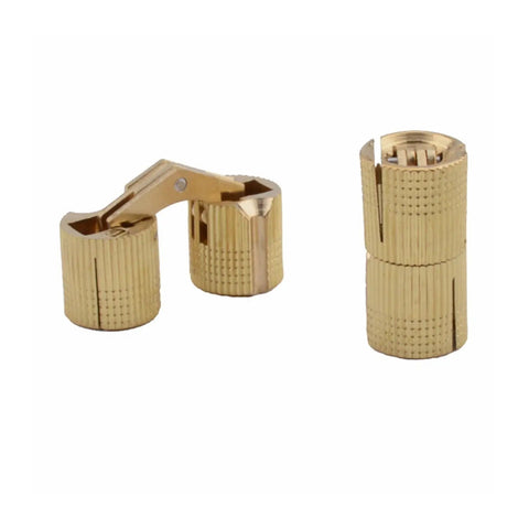 Two Piece Copper Barrel Concealed Cabinet Hinges For Jewelry Boxes And Small Cabinets 10mm Cylindrical Brass Design