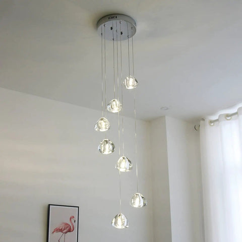 Modern LED Crystal Chandelier Pendant Lighting With Seven Lights In Chrome Finish for Living Room, adjustable height
