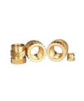 Premium Brass Knurled Insert Nuts For 3D Printers, M2 to M6 sizes, sturdy brass fasteners with gripping texture.