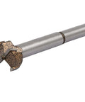 Side view of 21mm hinge boring bit with alloy cutting head on cylindrical shank for woodworking