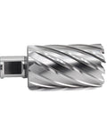 Oscarbide annular cutter (side view) with Weldon shank, 1-7/16 in diameter, 3/4 in shank, 2 in depth.