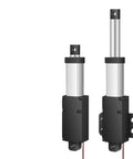 Compact Mini Telescopic Linear Actuator Delivering Smooth Electric Lift And Reciprocating Push Pull Force Featuring Six Twelve Twenty Four Vdc Input With Adjustable Stroke Range That Gets The Job Done Running Like A Dream Without Any Hassle Whatsoever, showing extended and retracted positions.