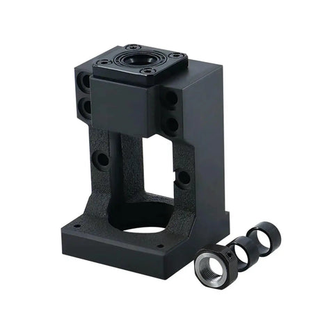Beefed Up Motor Mount With Integrated Ballscrew Support For Engravers And CNC Machines Compatible With SFU1204 And 1605 Ball Screw BF10 BF12 Bearing Fit 12Mm To 16Mm Screw System Steel Mount, shown with two supporting nuts.