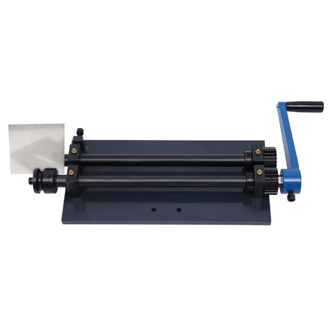 Sheet Metal Bead Roller Machine 12 Inch Manual Bead Roller With Gear Drive, bench mounted with blue crank handle and die set