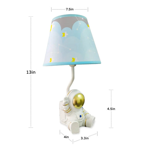 Golden Astronaut Kids Table Lamp with Barrel Lampshade, 13 Inch Spaceman Bedside Table Lamp, LED Bulb Included