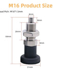 Retractable Stainless Steel Ball Nose Spring Plunger Pair With Smooth Pull Knob Grip and Rugged Construction For Quick Locking and No Drama Positioning On Workshop Gear M16 with dimension markings.