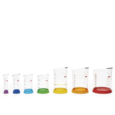 Go-To Nesting Measuring Beaker Set 7 Pieces Multicolored Kitchen Must-Have For Measuring Liquids With Flat Bases And Pour Spouts