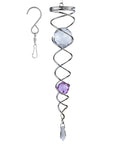 12 Inch Gazing Ball Spiral Tail Dope Wind Spinner With Stainless Steel Construction Two Crystal Glass Prism Balls Hanging Swivel Hook Weatherproof Outdoor Yard Garden Decor Purple with clear hook