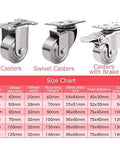 Premium Heavy Duty Stainless Steel Caster Wheels Roll Smooth With Quiet 40mm Casters For Workbench Furniture And Cabinet Size chart image showing different caster types and specifications.