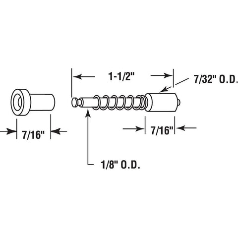 Top Shelf Diecast Window Screen Plunge Pin Rollers Solid Zinc Spring Locks diagram with measurements for precise installation.