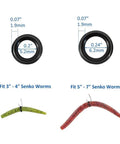 Wacky Rig Tool With Silicone O Rings Kit For Fishing Worms 3 4 Inch Senko Baits And 5 7 Inch Worms showing ring sizes and uses