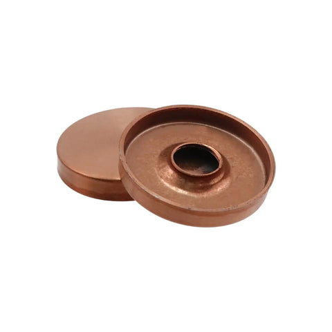 Slick Vintage Brushed Screw Caps With Rust Proof 304 Steel For Wall Mirrors And Coffee Tables Easy Grip Decorative Fasteners In Warm Red Copper Finish Top Notch Hardware For Quick Room Refresh Set Of Twelve showing two brushed copper caps.