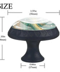 Premium Green Marble Drawer Knobs And Cabinet Pulls 4 Pack Round with black base and size dimensions 1.37in x 1.10in.