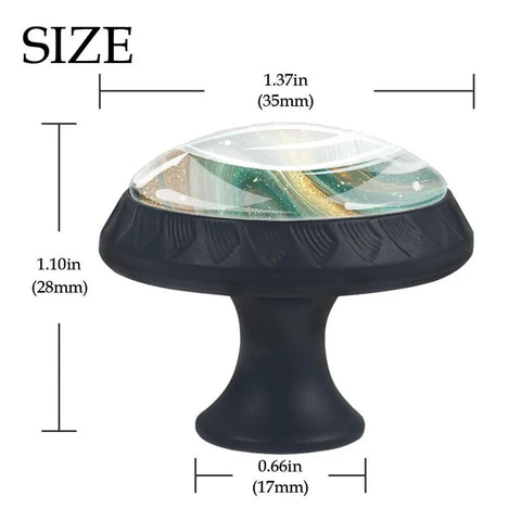 Premium Green Marble Drawer Knobs And Cabinet Pulls 4 Pack Round with black base and size dimensions 1.37in x 1.10in.