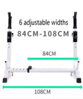 Adjustable Multifunctional Weightlifting Bench And Squat Rack For Home Gym with adjustable width of 84-108 cm.