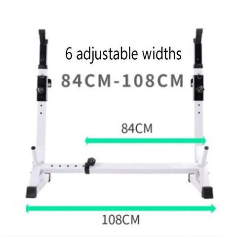 Adjustable Multifunctional Weightlifting Bench And Squat Rack For Home Gym with adjustable width of 84-108 cm.