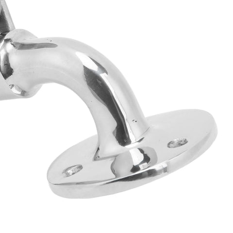 Boat door stopper catch: close-up of marine-grade 316 stainless steel mounting base with two screw holes