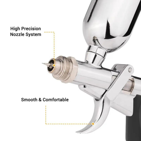 Heavy Duty Gravity Feed Dual Action Pistol Grip Airbrush With Adjustable Flow Control and Killer Fine Detail Spray Gun nozzle and grip.