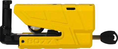 Granit Detecto XPlus 8077 Motorcycle Disc Lock Alarm With 100 dB Beep Auto Activates SRA Approved Yellow Security Lock Side View