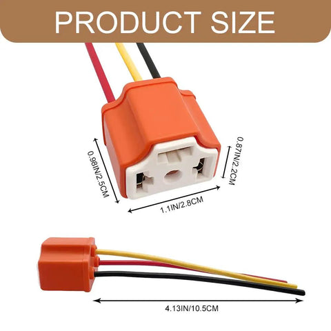 Heavy Duty 2 Pack H4 9003 HB2 Female Pigtail Socket Wiring Harness Ceramic Headlight Connector Adapter showing sizes and colors of wiring.