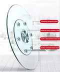 Transparent Rotating Serving Tray for Dining Table 60 to 100 cm Tempered Glass Lazy Susan Turntable with aluminum components.