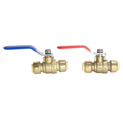 10 Pack Half Inch Push Fit Ball Valves With Clips Full Port Brass NSF ANSI 61 Certified Easy Copper CPVC Or PEX Pipe Joiner Color Coded Blue And Red Includes Free Clips For Quick DIY Plumbing