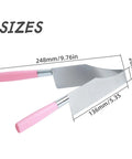 2 Piece Rose Red Stainless Steel Cake Slicer Cutter For Precise Even Square Sheet Cake Portions Easy Grip Ergonomic Handle Rustproof Baking Tool showing size dimensions.